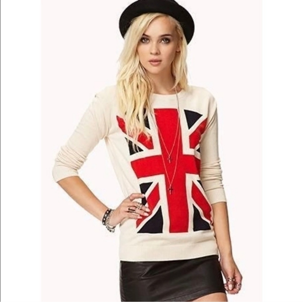 ❤️ Forever 21 Women's Long sleeves Flag Sweater Size M